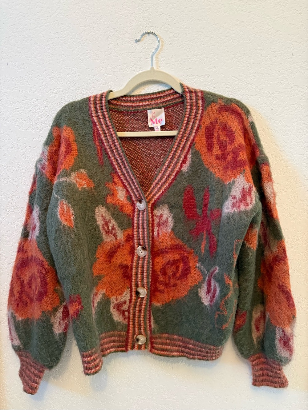 So ME green and orange floral cardigan NWOT